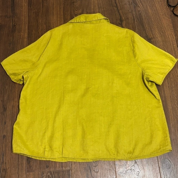 Tweeds lime green linen 2X short sleeve button down - Picture 5 of 6